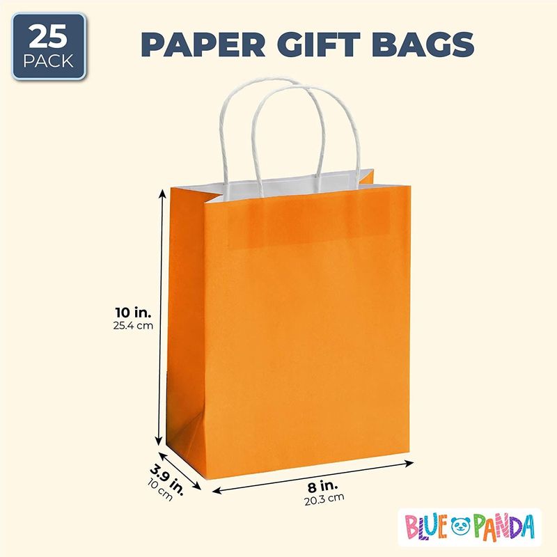 Paper Party Gift Bags with Handles (8 x 10 in, Medium Size, Orange, 25-Pack)