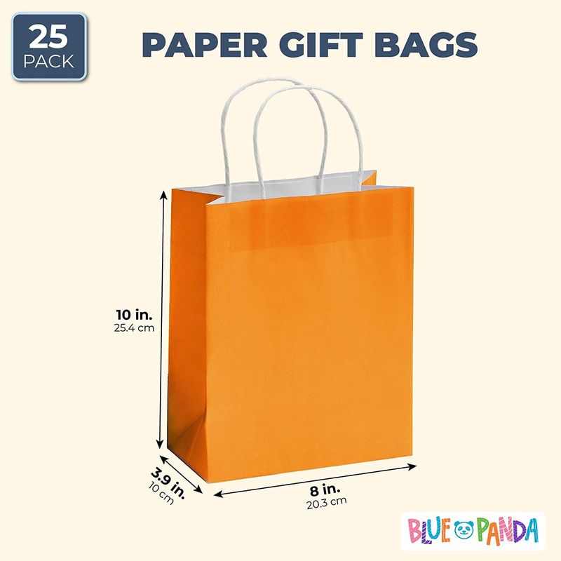 Blue Panda 25 Pack 8x3.9x10 Orange Kraft Paper Gift Bags, Party Favor, Shopping Bags with Handles