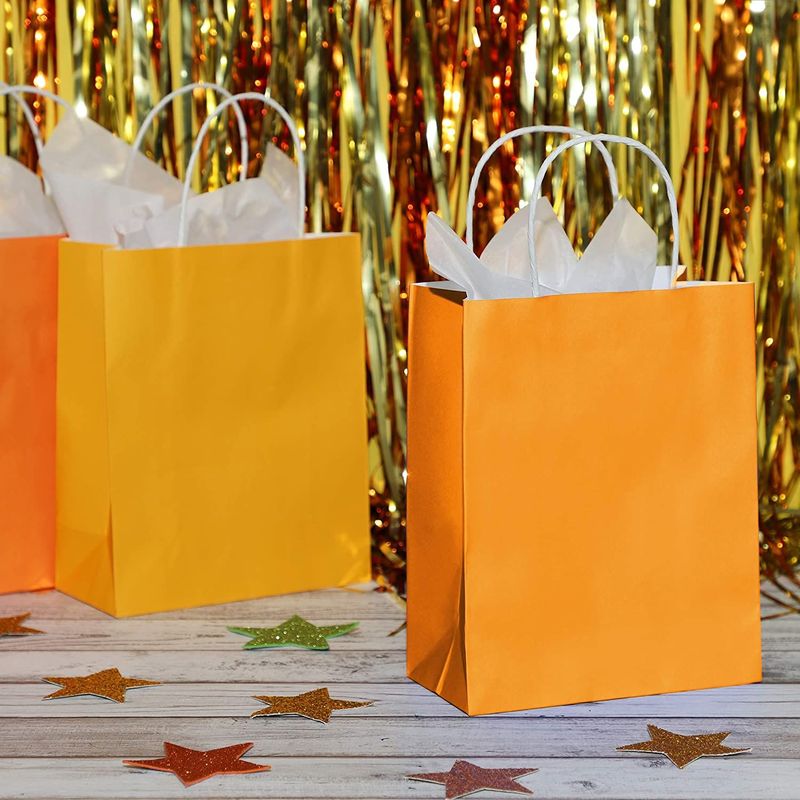 Paper Party Gift Bags with Handles (8 x 10 in, Medium Size, Orange, 25-Pack)