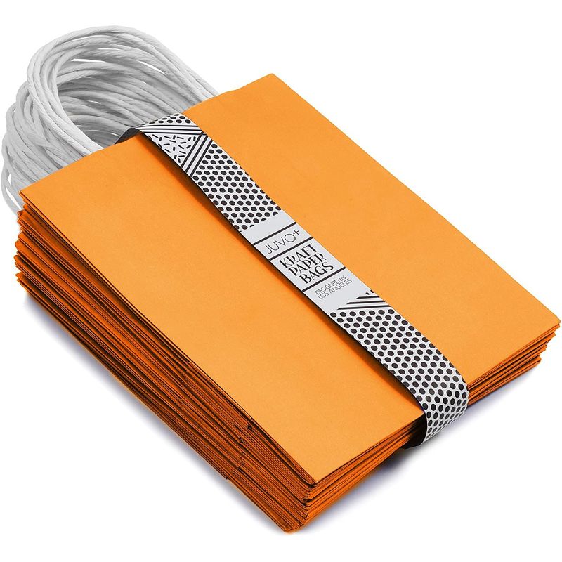 Blue Panda 25 Pack 8x3.9x10 Orange Kraft Paper Gift Bags, Party Favor, Shopping Bags with Handles