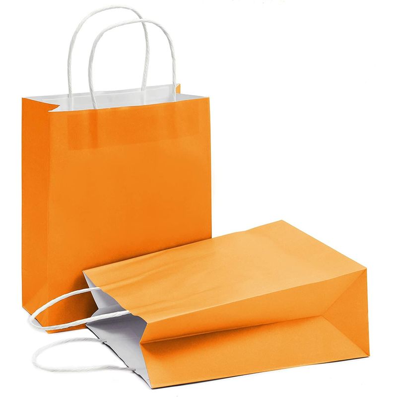 Paper Party Gift Bags with Handles (8 x 10 in, Medium Size, Orange, 25-Pack)