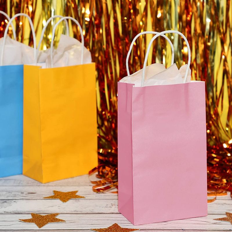 Paper Party Gift Bags with Handles (9 x 5.3 in, Pink, 25-Pack)