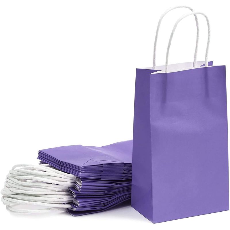 Paper Party Gift Bags with Handles (9 x 5.3 in, Purple, 25-Pack)