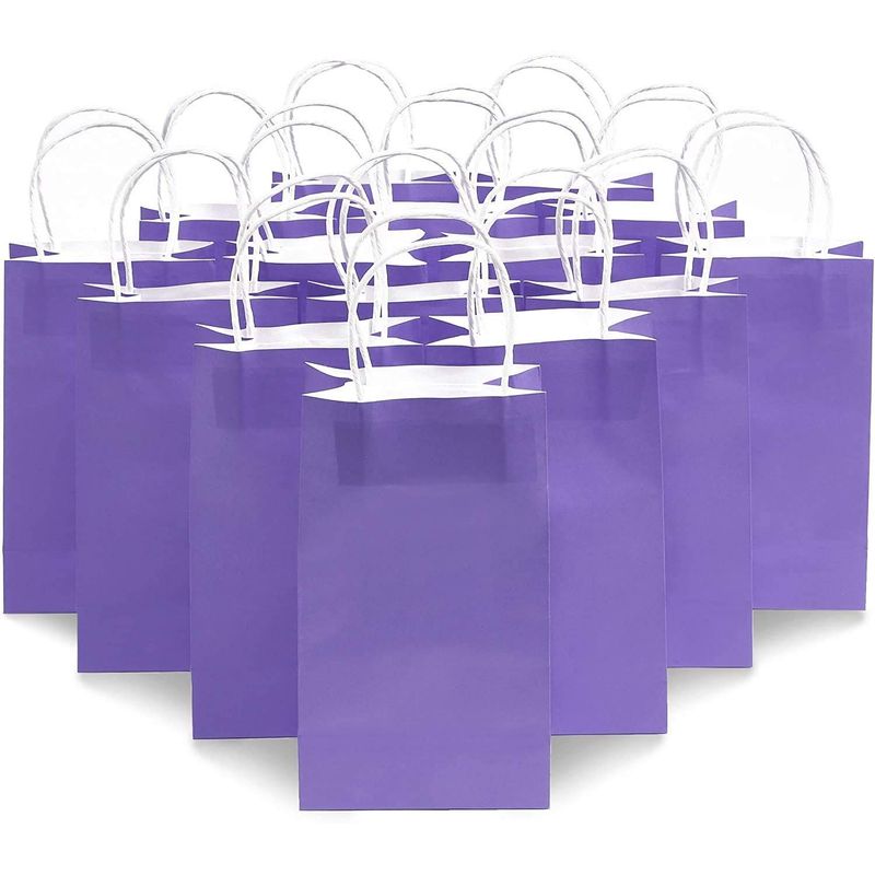 Paper Party Gift Bags with Handles (9 x 5.3 in, Purple, 25-Pack)