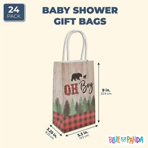 Oh Boy, Rustic Baby Shower Party Favor Bags with Handles (9 x 5.3 in, 24 Pack)