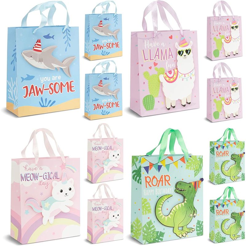 Animal Birthday Gift Bags (9 x 7.5 Inches, 12-Pack)