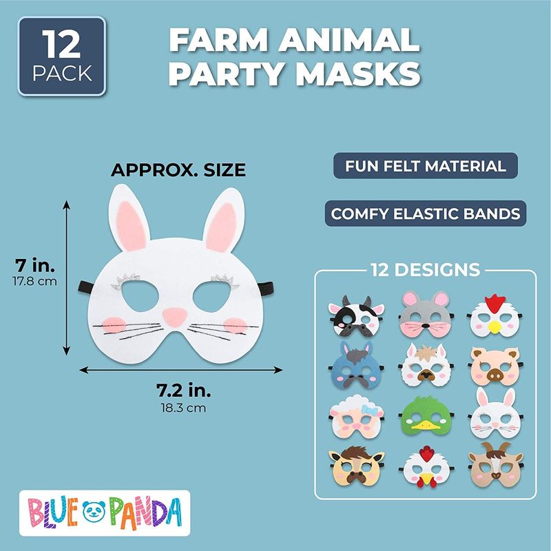 Animal Masks for Farm Animal Party Favors (7 x 7.2 Inches, 12 Pack)