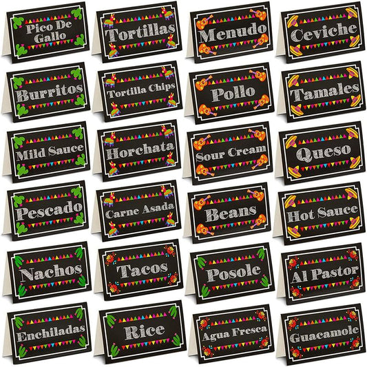 Mexican Food Party Supplies, Fiesta Place Cards, 12 Designs for Parties and Cinco de Mayo (3.5 x 2 in, 60-Pk)