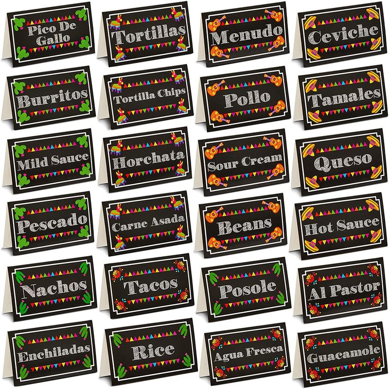 Mexican Food Party Supplies, Fiesta Place Cards, 12 Designs for Parties and Cinco de Mayo (3.5 x 2 in, 60-Pk)