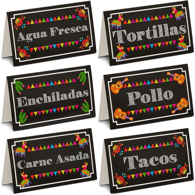 Mexican Food Party Supplies, Fiesta Place Cards, 12 Designs for Parties and Cinco de Mayo (3.5 x 2 in, 60-Pk)