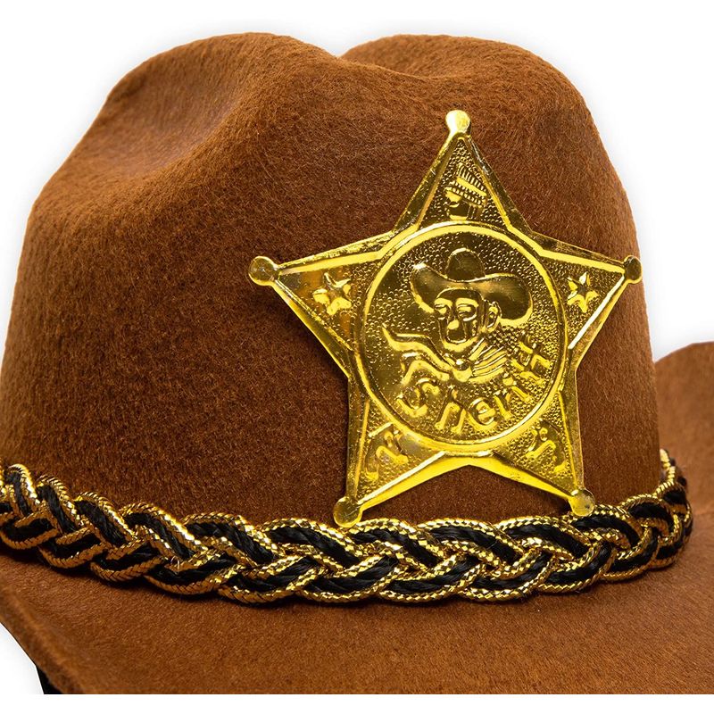 Blue Panda Cowboy Sheriff's Hat for Kids - 4-Pack Novelty Children Cowboy Western Hats with Badge for Birthdays, Party Favors, Brown