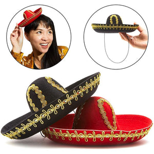 Mini Sombrero for Cinco De Mayo Fiesta, Costume Accessories (Red, Black, 2 Pack)
