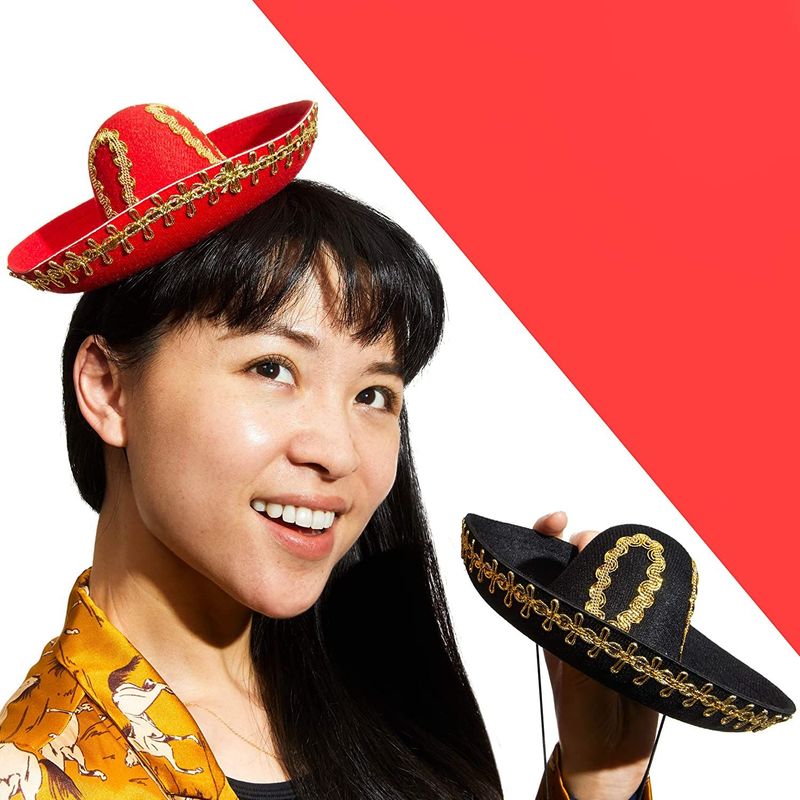 Mini Sombrero for Cinco De Mayo Fiesta, Costume Accessories (Red, Black, 2 Pack)