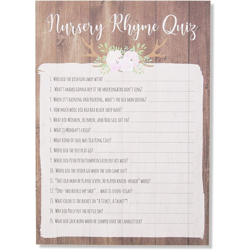 Oh, Deer Girl's Baby Shower Nursery Rhyme Game Cards for Party, Deer Theme (5 x 7 In, 5 Pack, 250 Sheets)