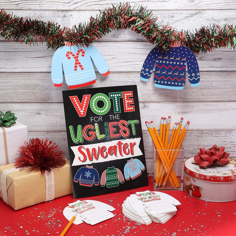 Ugly Christmas Sweater Voting Cards for Holiday Parties, Xmas Party Game (51 Pieces)