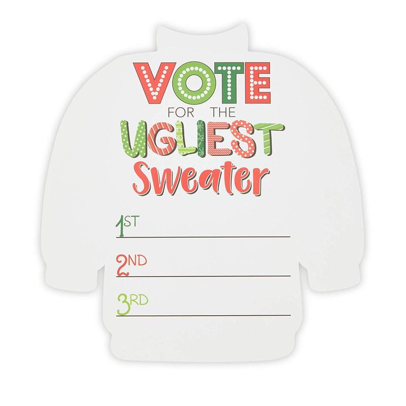 Ugly Christmas Sweater Voting Cards for Holiday Parties, Xmas Party Game (51 Pieces)