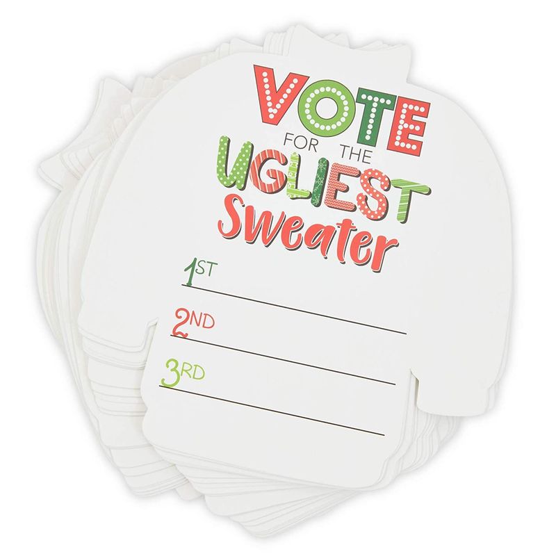 Ugly Christmas Sweater Voting Cards for Holiday Parties, Xmas Party Game (51 Pieces)