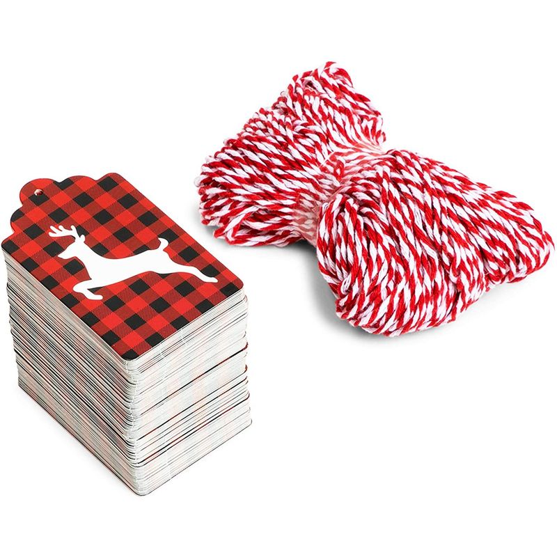 Buffalo Plaid Gift Tags and Twine (1.75 x 2.95 in, 200 Pack)