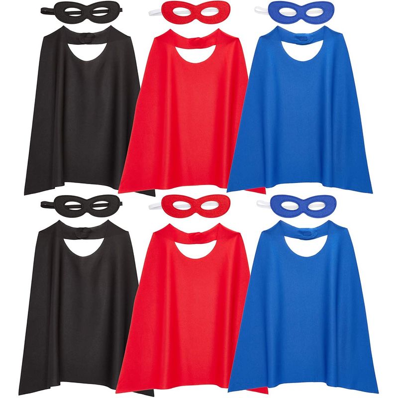 Action Hero Dress Up Capes and Masks Costume Set for Kids (3 Colors, 12 Pieces)