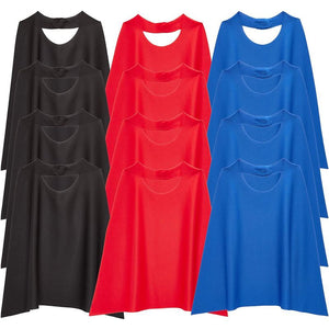 Superhero Dress Up Capes for Kids Costumes (Black, Red, Blue, 12 Pack)