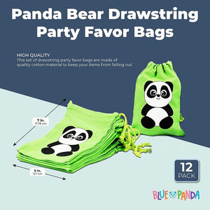 Panda Bear Drawstring Party Favor Bags (Green, 5 x 7 in, 12 Pack)