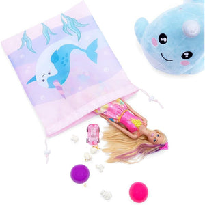 Drawstring Favor Bags for Kids Narwhal Birthday Party (10 x 12 in, 12 Pack)