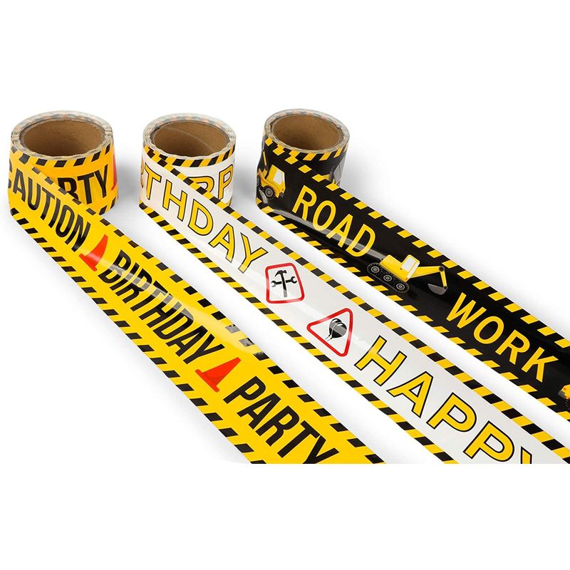 Construction Birthday Party Decoration Tape (3 in, 100 Ft, 3 Pack)