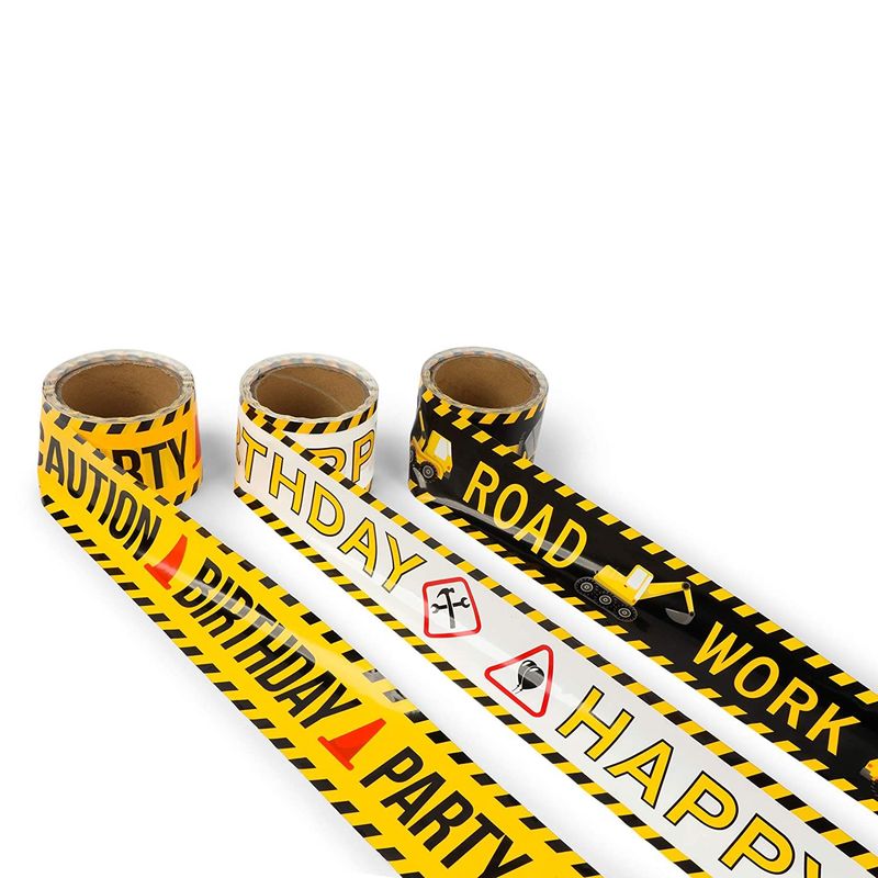 Construction Birthday Party Decoration Tape (3 in, 100 Ft, 3 Pack)