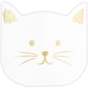 White Paper Napkins with Gold Foil for Cat Party Supplies (6.5 x 6.5 In, 50-Pack)