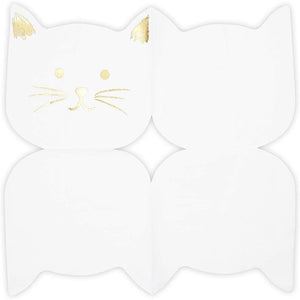 White Paper Napkins with Gold Foil for Cat Party Supplies (6.5 x 6.5 In, 50-Pack)