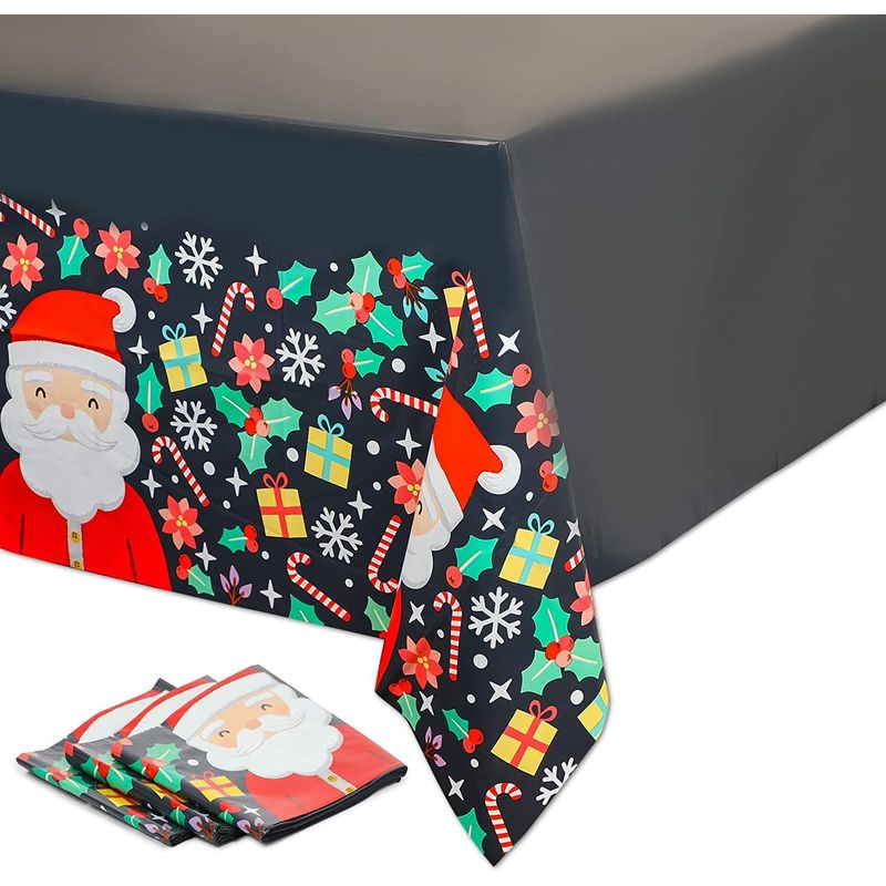 Santa Tablecloth for Holiday Christmas Party (54 x 108 in, Black, 3 Pack)