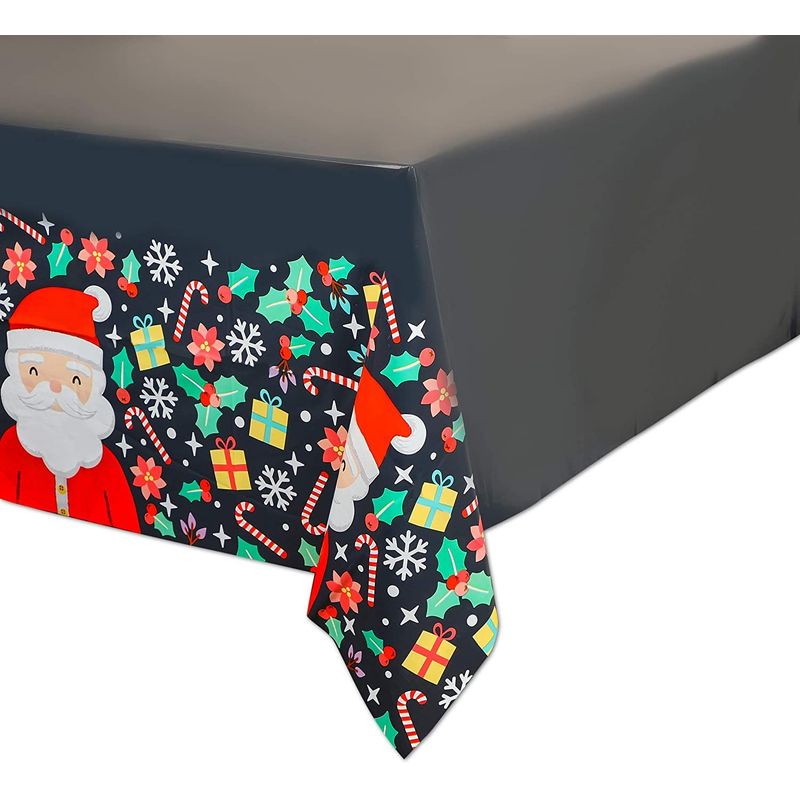 Santa Tablecloth for Holiday Christmas Party (54 x 108 in, Black, 3 Pack)