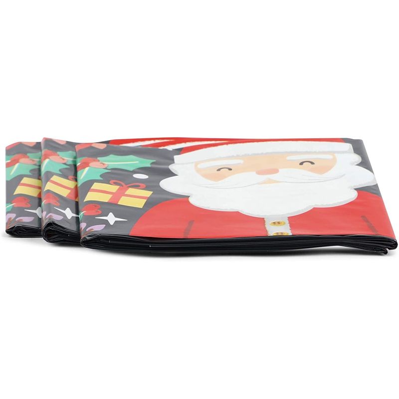 Santa Tablecloth for Holiday Christmas Party (54 x 108 in, Black, 3 Pack)