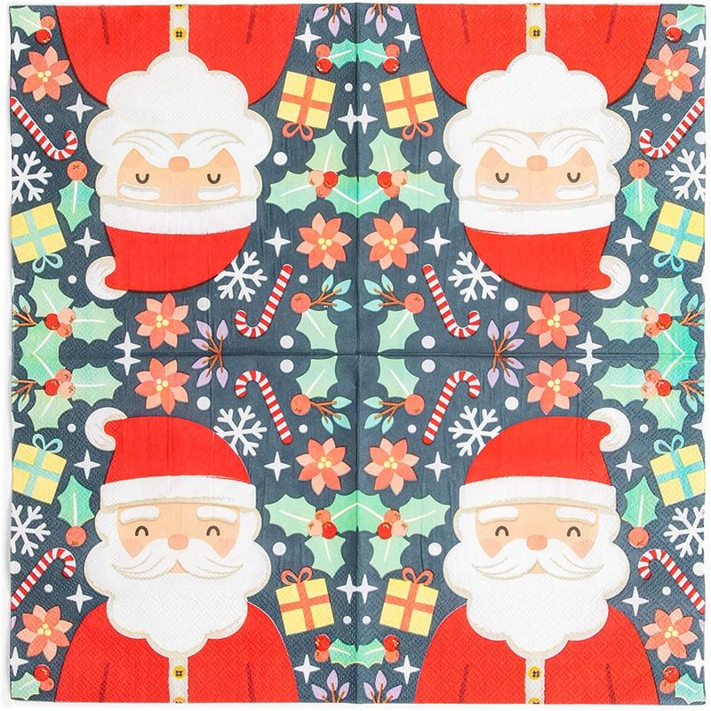 Santa Claus Paper Napkins for Christmas Holiday Parties (6.5 x 6.5 In, 50 Pack)