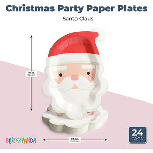 Santa Claus Paper Plates for Holiday Christmas Party (7.5 x 10 In, 24 Pack)