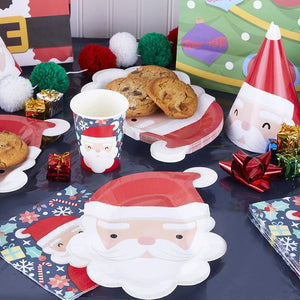 Christmas Dinnerware Party Pack, Santa Hats, Table Cover, Banner (Serves 24, 99 Pieces)