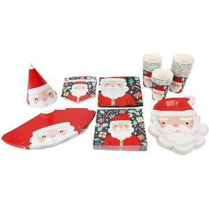 Christmas Dinnerware Party Pack, Santa Hats, Table Cover, Banner (Serves 24, 99 Pieces)