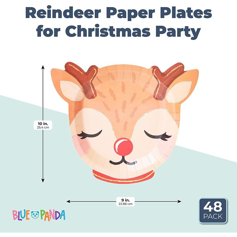 Reindeer Paper Plates for Holiday Christmas Party (10 x 9 In, 48 Pack)