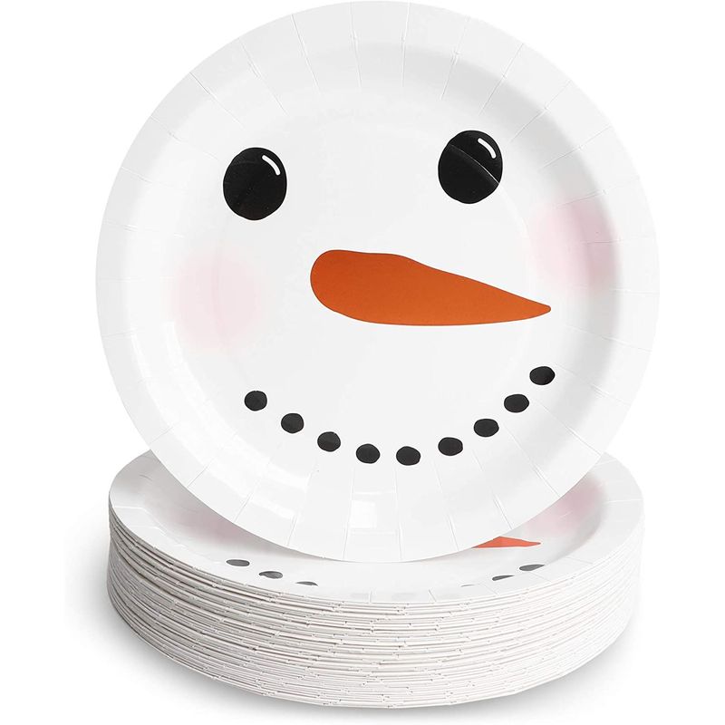 Snowman Paper Plates for Holiday Christmas Party (9 In, 48 Pack)