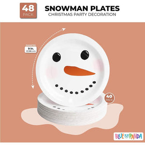 Snowman Paper Plates for Holiday Christmas Party (9 In, 48 Pack)