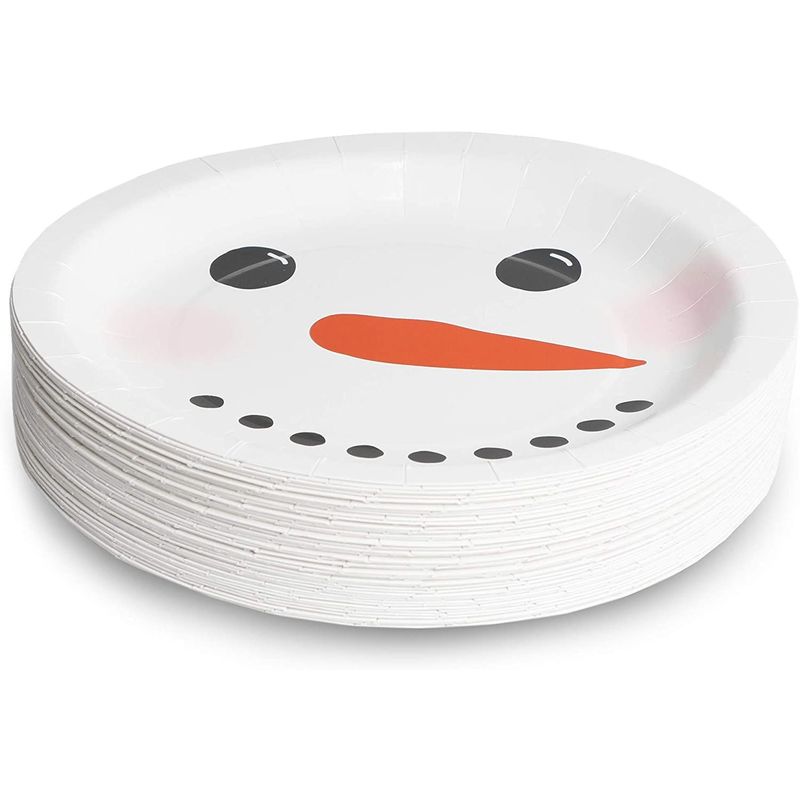 Snowman Paper Plates for Holiday Christmas Party (9 In, 48 Pack)