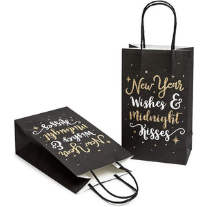 Happy New Year Party Favor Gift Bags with Handles, NYE Supplies (5.3 x 9 in, 24 Pack)