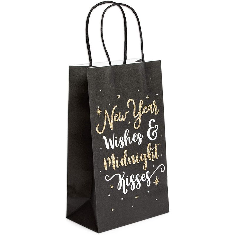 Happy New Year Party Favor Gift Bags with Handles, NYE Supplies (5.3 x 9 in, 24 Pack)