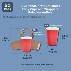 Kraft Christmas Paper Cups with Reindeer Antler Wrappers (9 oz, 50 Pack)