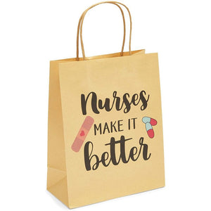 Nurse Gift Bags for Appreciation Gifts Medium Kraft Paper (8 x 10 in, 24 Pack)