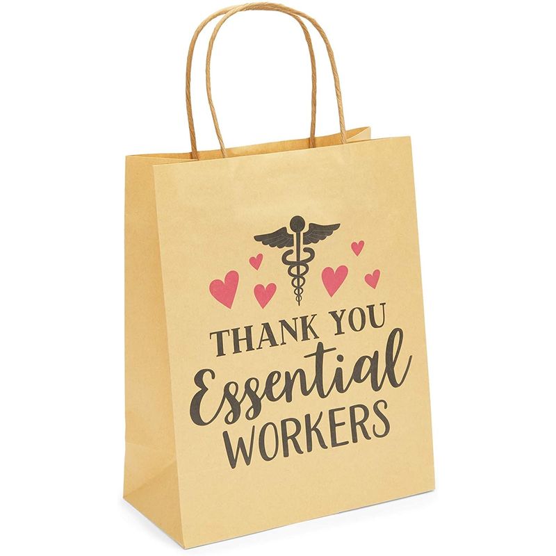 Nurse Gift Bags for Appreciation Gifts Medium Kraft Paper (8 x 10 in, 24 Pack)