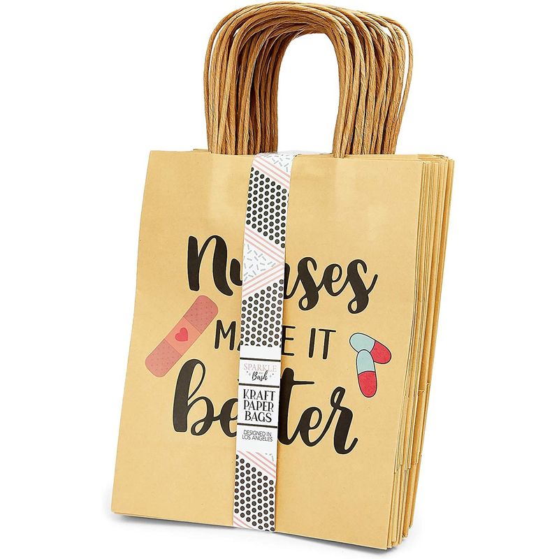 Nurse Gift Bags for Appreciation Gifts Medium Kraft Paper (8 x 10 in, 24 Pack)