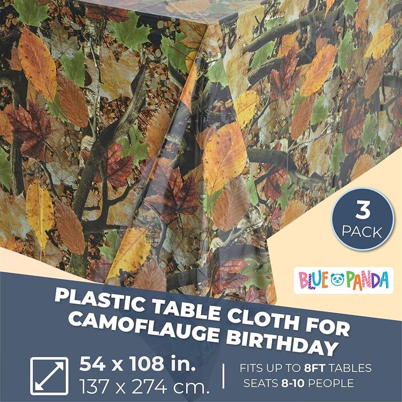 Plastic Tablecloths for Camo Birthday Party Supplies (54 x 108 In, 3 Pack)