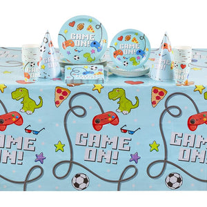 Video Game Party Supplies, Dinnerware, Tablecloth, Banner (Serves 24, 99 Pieces)