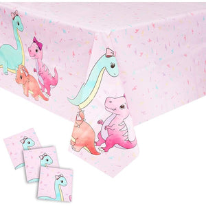 Pink Dinosaur Party Decorations for Girl's Birthdays, Plastic Tablecloth (54 x 108 in, 3 Pack)